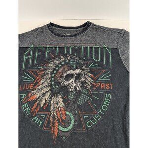 Affliction Men's T-Shirt Live Fast Indian Skull Head AOP Goth Punk MMA M Medium